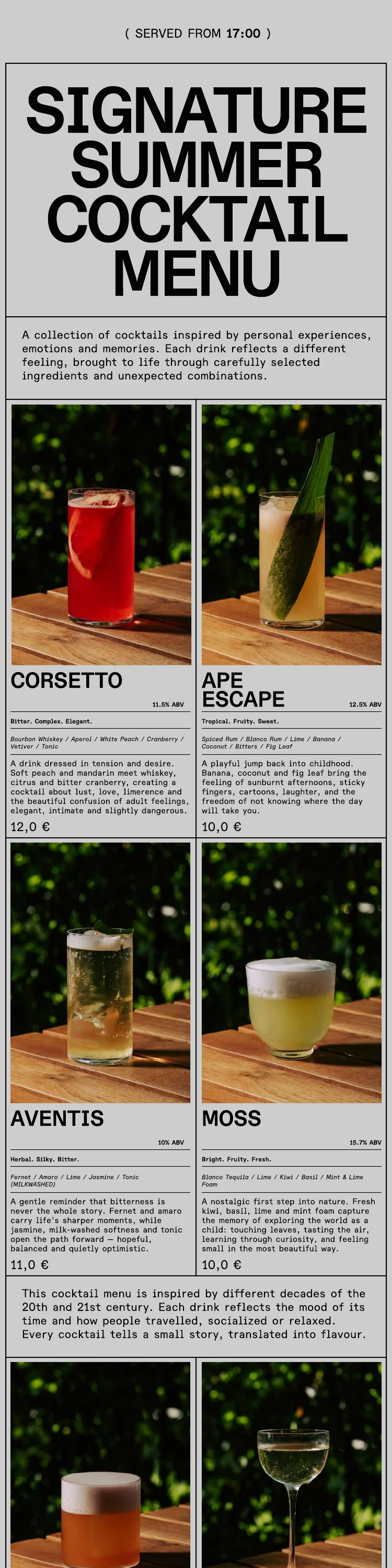 Holographik Space signature cocktail menu