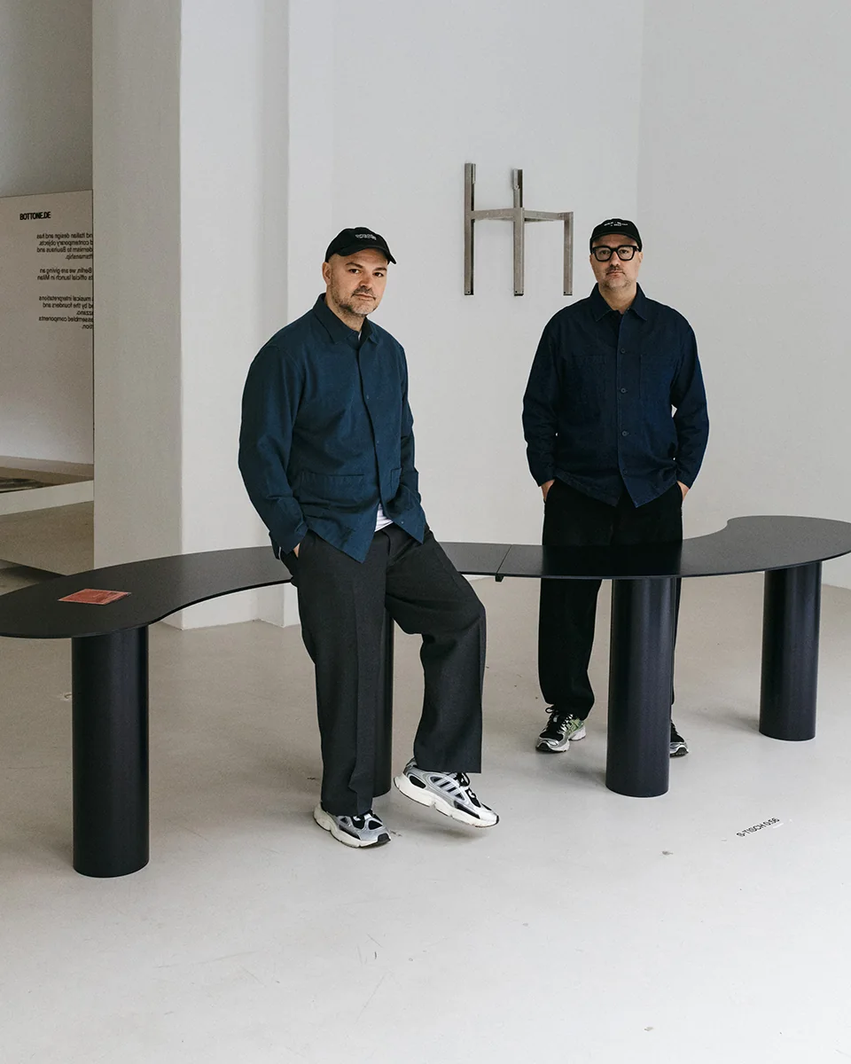 Michele and Daniele Luciano Ferrazzano of Bottone in their Berlin showroom