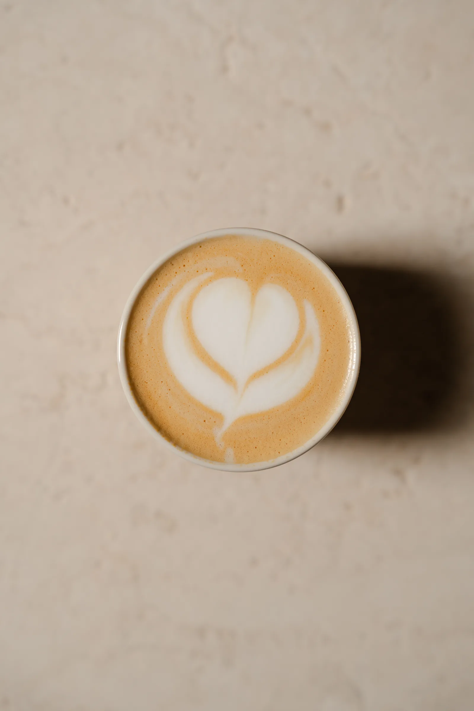 Bourbon Maple Latte with latte art, seen from above