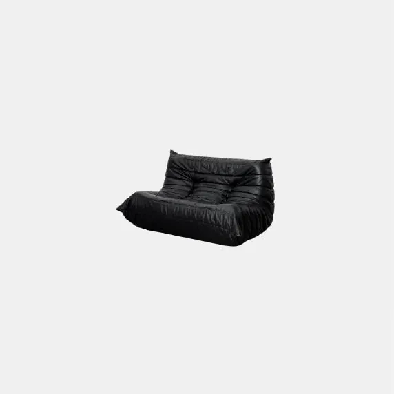 Black Leather 2-Seater Togo Sofa