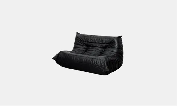 Black Leather 2-Seater Togo Sofa