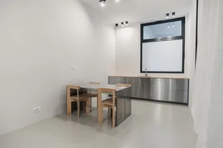 Kitchen in the photo studio at Holographik Space in Tre&scaron;njevka, Zagreb